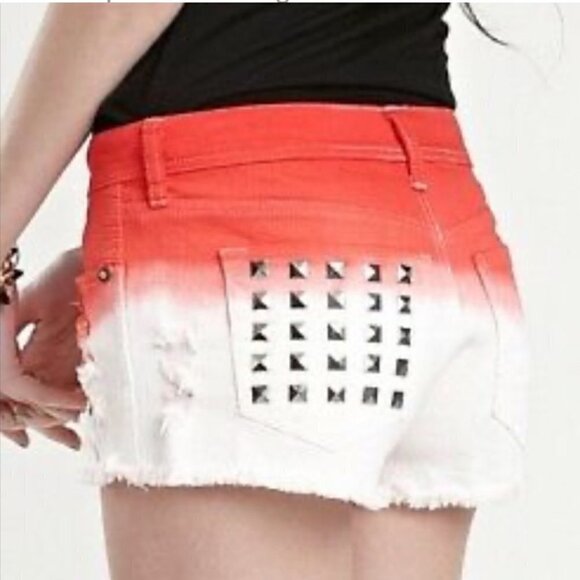 Kendall & Kylie SZ 5 Red & white dip dyed ombre grommet shorts Sexy Hot Pants - Picture 1 of 7